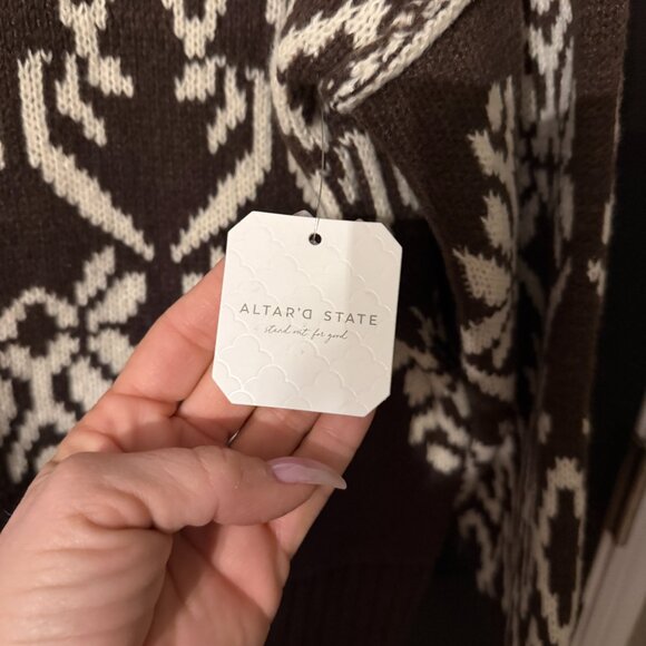 NWT Altard State Crew Neck Sweater Brown Cream Medium - Picture 2 of 5